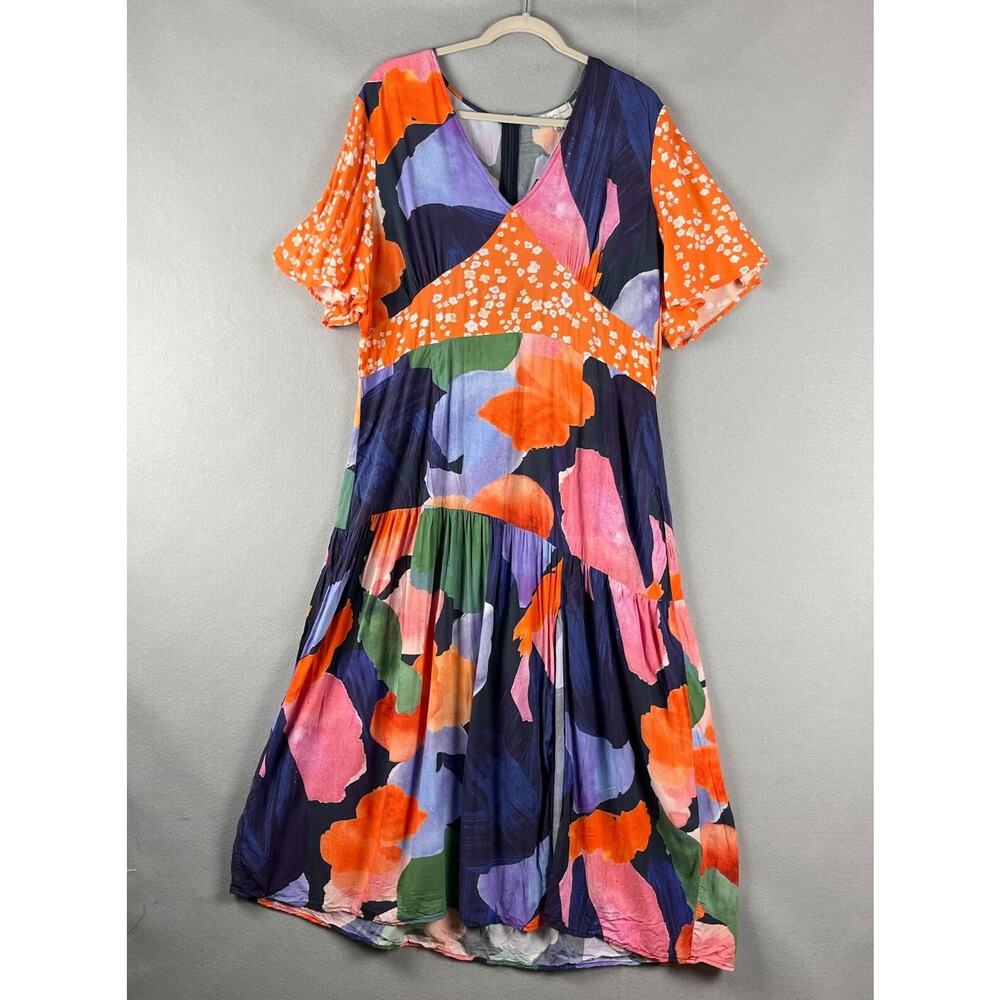 Never Fully Dressed Clover Midi Dress Womens 16 Floral Patterned Bright Artsy